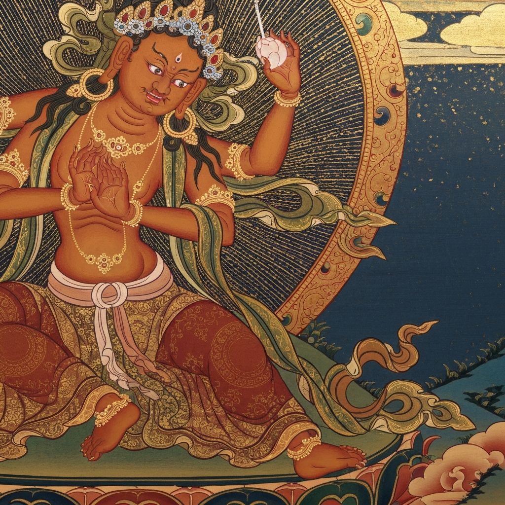 Detalle de un Thangka sagrado tibetano con figura de Dakini