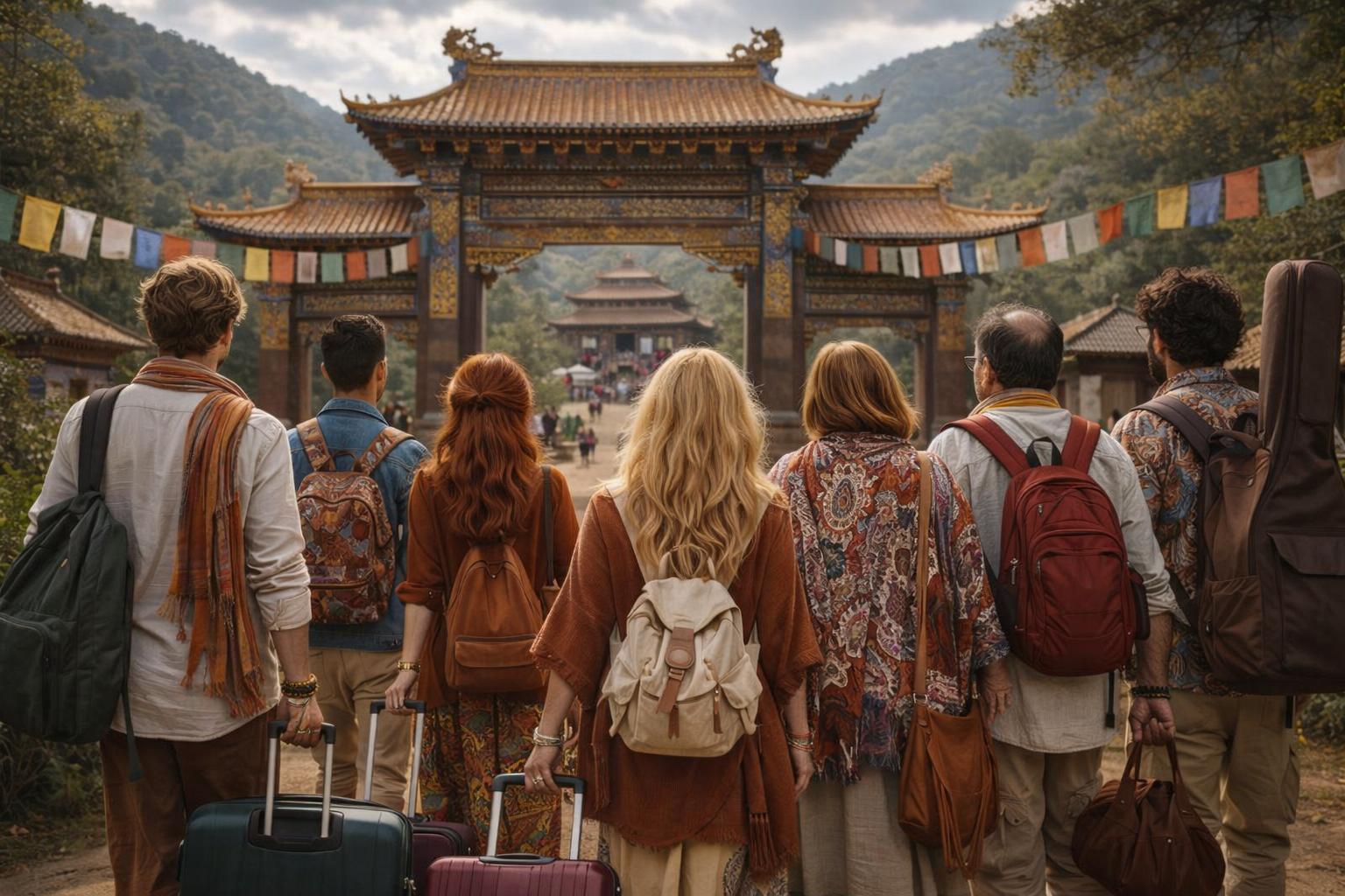 Grupo internacional llegando a las instalaciones del monasterio